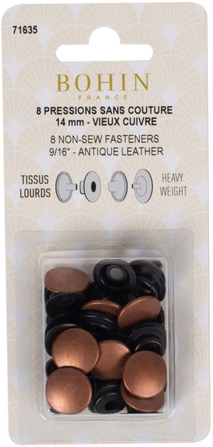 Boite de 8 pressions sans couture tissus lourds 14 mm Bohin - Cuivre