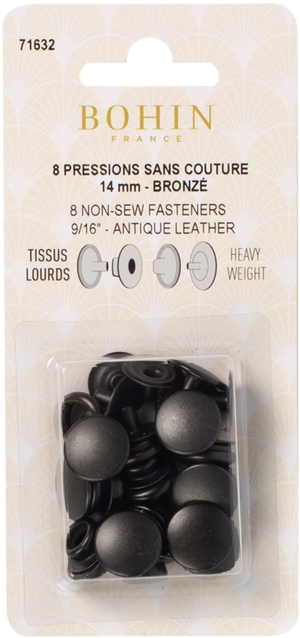 Boite de 8 pressions sans couture tissus lourds 14 mm Bohin - Bronze
