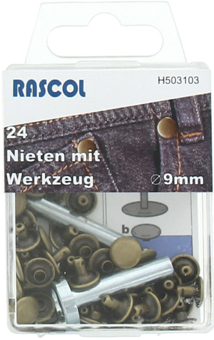 Boite de 24 rivets 9 mm avec outil - Bronze