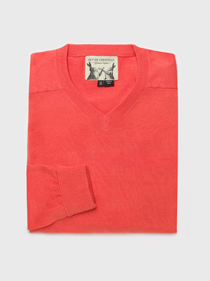 Coral Cotton V Neck Jumper