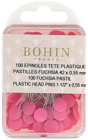 Boite de 100 épingles à tête plastique pastilles fuchsia Bohin