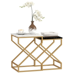 HOMCOM Set of Two Marble-Effect Nesting Tables