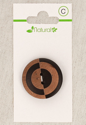 Carte de 1 bouton en bois bicolore 28 mm 2 trous - Fantaisie