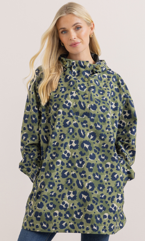 Waterproof Animal Print Hooded Cape Raincoat - Khaki