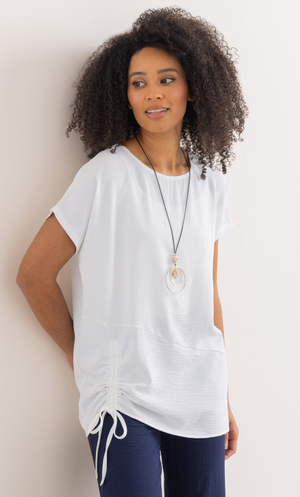 Textured Tie Top With Necklace - White