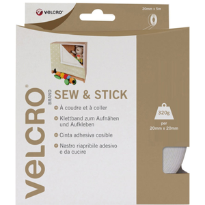 VELCRO® Brand Ruban auto agrippant mixte (adhésif et à coudre) 20mm X 5M blanc