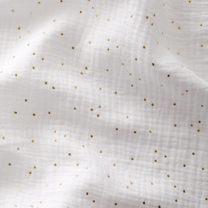 Tissu double gaze de coton mini pois dorés - Blanc
