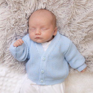 Blue Ribbed Knitted Cardigan