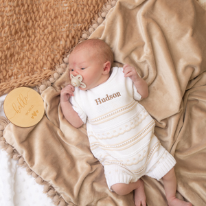 Taupe & White Knitted Pointelle Romper