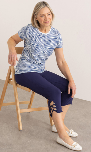 Anna Rose Criss Cross Hem Crop Trousers - Navy