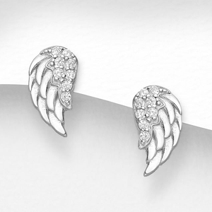 Signature Silver CZ Layered Wings Stud Earrings