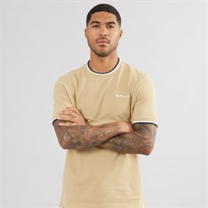Ben Sherman Mens Pique Ringer T-Shirt Stone