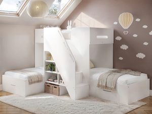 Flair | Mason Staircase Triple Sleeper With Storage - White | BedKingdom