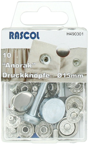 Boite de 10 boutons-pression anorak Rascol - 15 mm argent