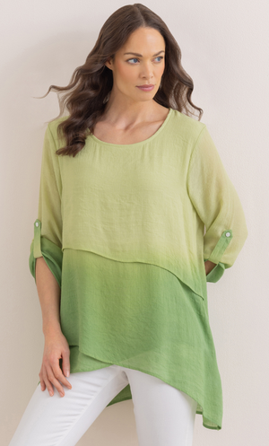 Dip Dye Layered Tunic Top - Khaki