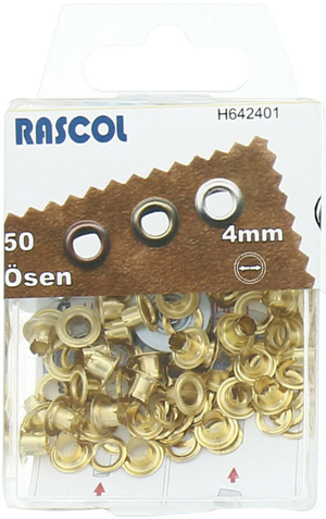 Boite 50 oeillets 4 mm avec outil de pose Rascol - Or