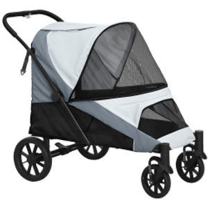 PawHut Cochecito Plegable para Mascotas con Ventanas de Malla Cojín Acolchado para Perros de hasta 30 kg 124x67x100 cm Gris