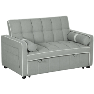 HOMCOM Two-Seater Linen-Look Sofa Bed - Light Grey