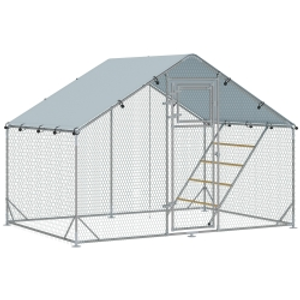 PawHut Walk-in Chicken Run with Cover, Feeding Door, Hanging Feeder, Perch, for 6-8 Poultry