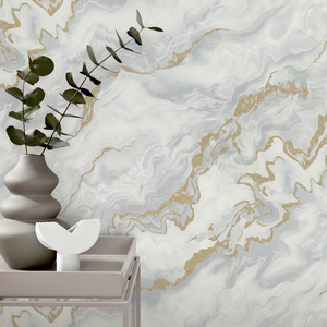 Elle Decoration Mystic Marble Grey/Gold Metallic Wallpaper - 10447-31