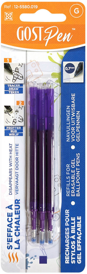 Set de 3 recharges pour stylos à bille effaçables à la chaleur - Violet