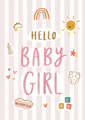 Hello Baby Girl Cute Typographic New Baby Card