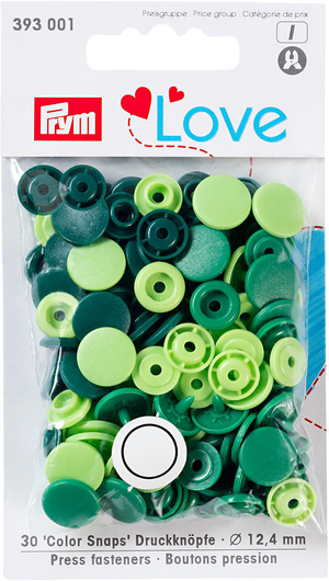 Set de 30 boutons pression Color Snaps 12,4 mm - Vert pomme, vert et vert sapin