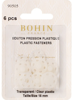 Boutons pression ronds à coudre en plastique transparent 15 mm Bohin