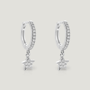 CANDY Sky Silver CZ Star Charm Huggie Hoop Earrings