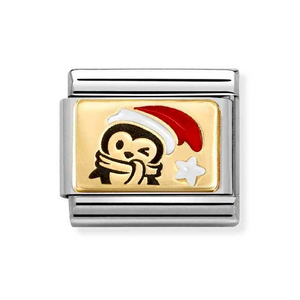 Classic Gold Penguin with Santa Hat Charm