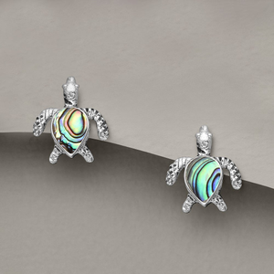 Tempest Cove Silver Oxidised Abalone Turtle Stud Earrings