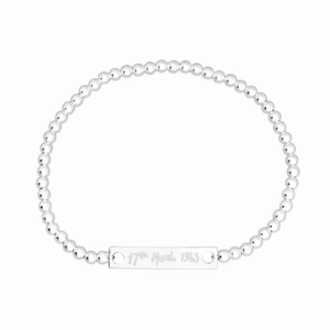 Signature Silver Beaded Bar Handwriting Bracelet