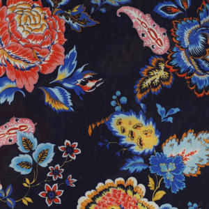 Tissu jersey imprimé - Fleurs fond bleu marine