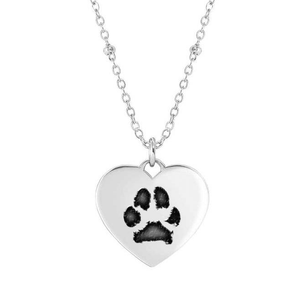 Stainless Steel Heart Paw Print Engraving Necklace