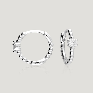 CANDY Spun Silver CZ Beaded Huggie Hoop Earrings