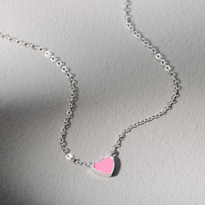 CANDY Sky Silver Small Pink Enamel Heart Necklace