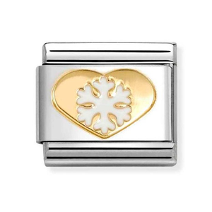 Classic Gold Heart with White Snowflake Charm