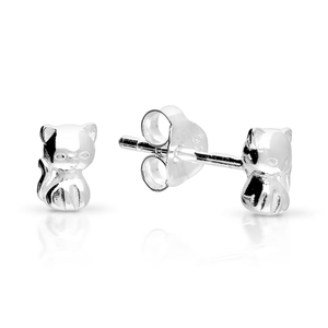 Signature Silver Kitty Cat Stud Earrings