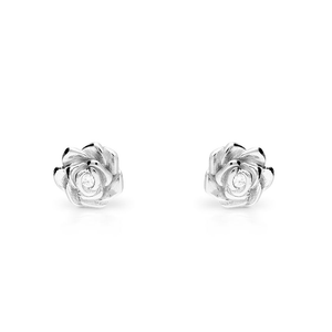 Signature Silver CZ Rose Flower Stud Earrings