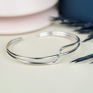 Portrait Sketch Silver Wave Cuff Bangle