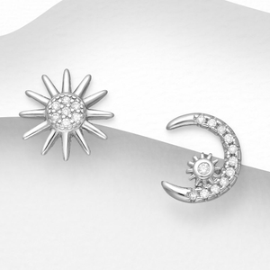 Signature Silver CZ Star & Crescent Moon Stud Earrings