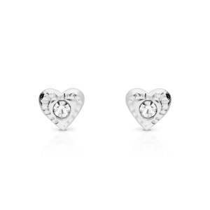 Signature Silver Small Crystal Textured Heart Stud Earrings