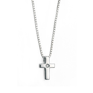 Children's Silver & Diamond Small Cross Necklace
