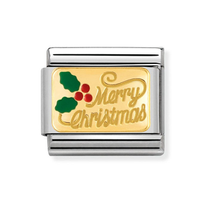 Classic Gold Merry Christmas with Enamel Charm
