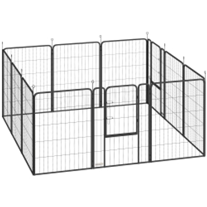PawHut 12-Panel Solid Dog Playpen with Doors, for Large Dogs, 100cm Tall, Black