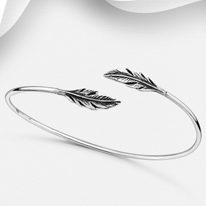 Signature Silver Double End Feather Cuff Bangle
