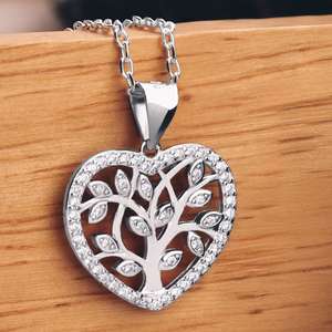 Tempest Wald Silver CZ Heart Tree Of Life Necklace