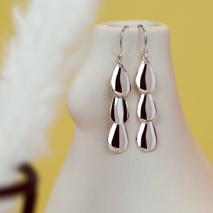Portrait Series 1 Silver Teardrop Triple Tiered Drop Earrings