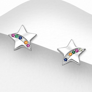 Signature Silver Colourful CZ Shooting Star Stud Earrings