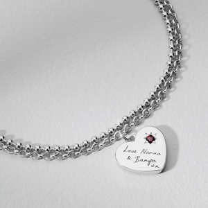 CANDY Love Silver & Garnet Heart Handwriting Bracelet